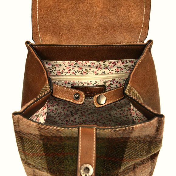 New Genuine Harris Tweed Backpack Purse Bag Brown Tan Green Scotland - Picture 3 of 7